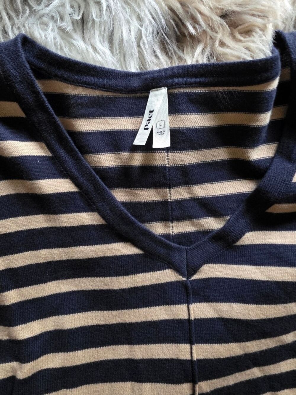 Pact V-Neck Long Sleeve Top Navy Beige Stripe - Picture 3 of 10